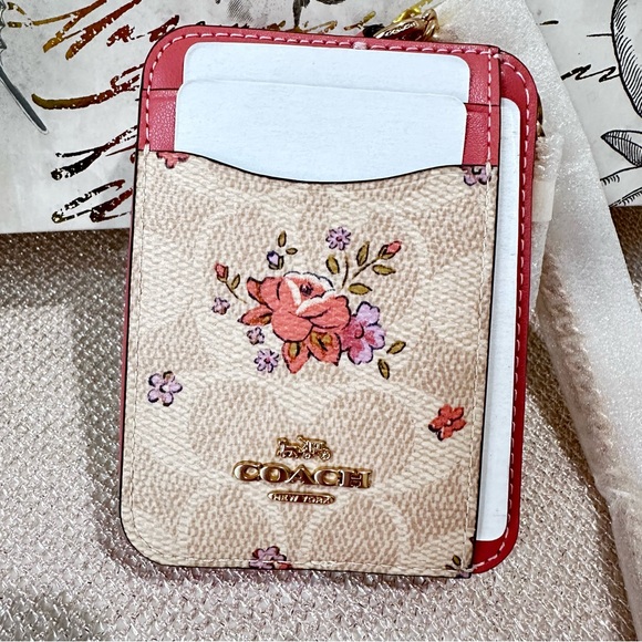 Coach Zip Card Case In Signature Canvas With Floral Print CAU45 IM Sand Multi - Picture 4 of 13